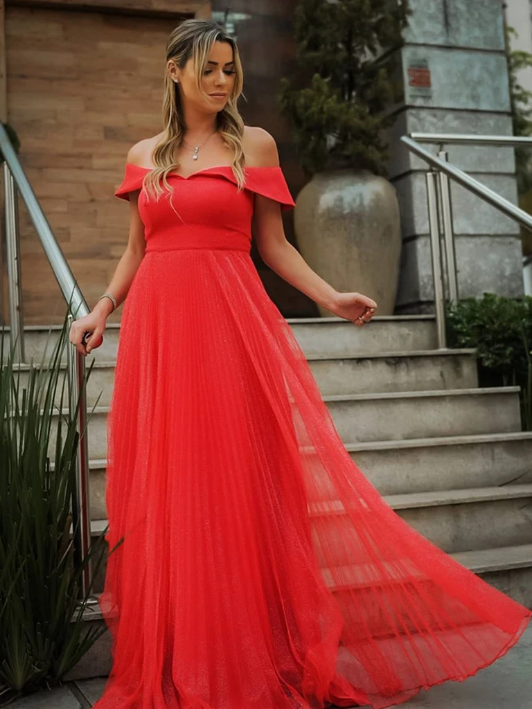 Elegant Off the Shoulder Red Long Prom Dresses cg21026
