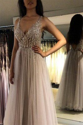 A-Linie Langes Ballkleid Perlenbesetztes Abendkleid cg21050