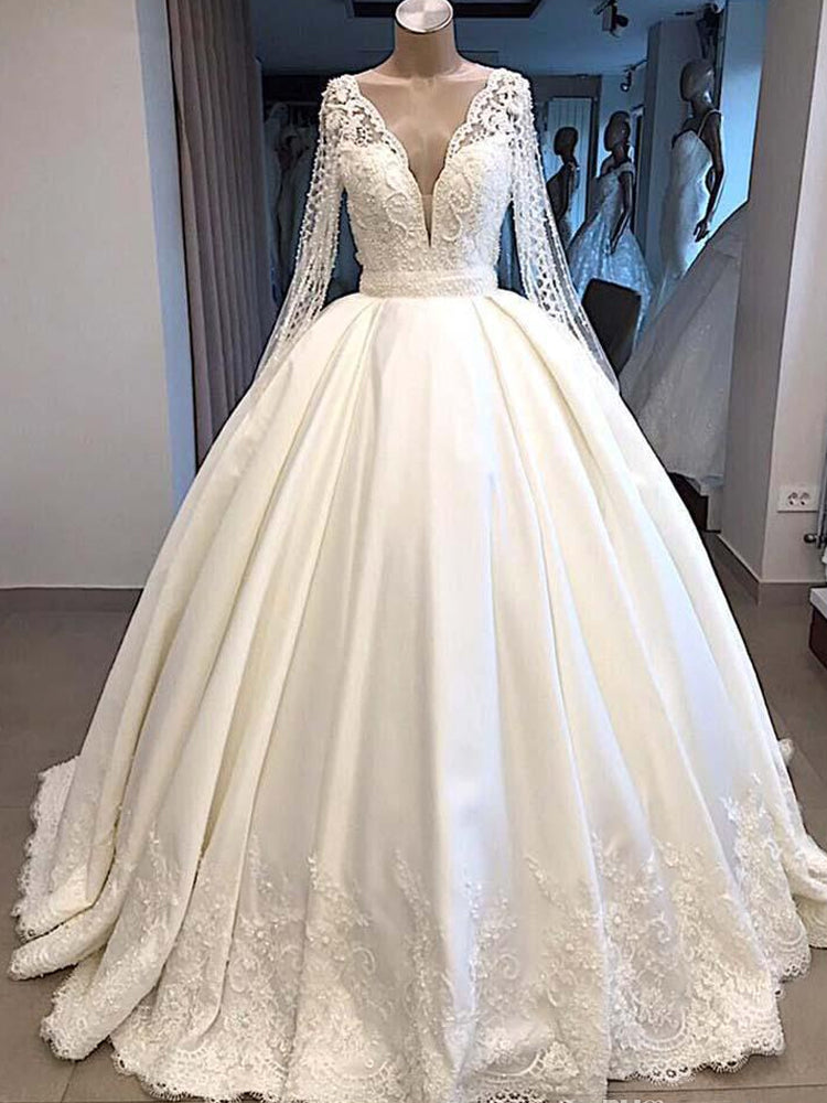 V Neck Backless illusion With Buttons Covered Plunging Dubai Arabic Bridal Gown prom dresses cg21072