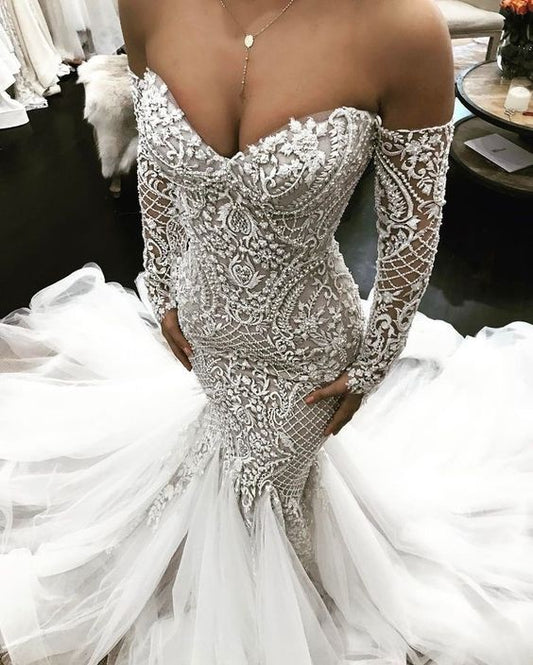 Meerjungfrau Brautkleider Brautkleid mit langen Ärmeln Ballkleid Abendkleider cg21092