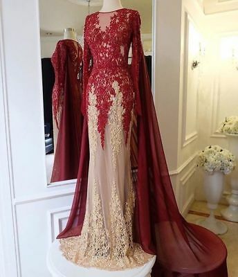 Lace Appliques Evening Dress Formal Long Prom Party Gown with Cape cg21119