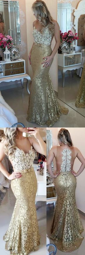 Illusion Mermaid Sweep Train Champagne Prom Evening Dress With Bow cg21133