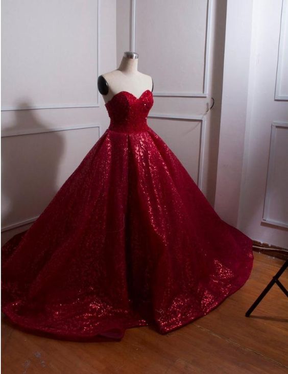 Charming Burgundy Off the Shoulder Ball gown Prom Dress, Sequins Open back Sweetheart Prom Gowns, Sweet 16 Dresses cg21138