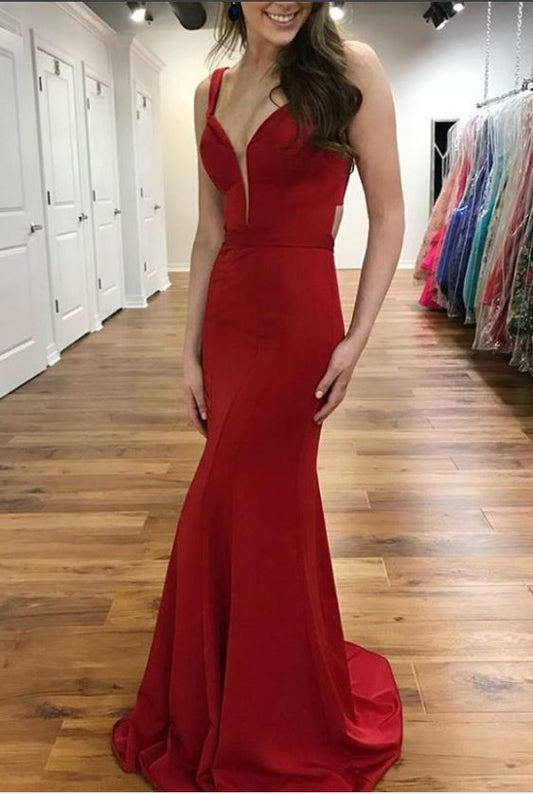 Bezauberndes rotes Meerjungfrau-Ballkleid, ärmellose Ballkleider, langes Abendkleid cg21148