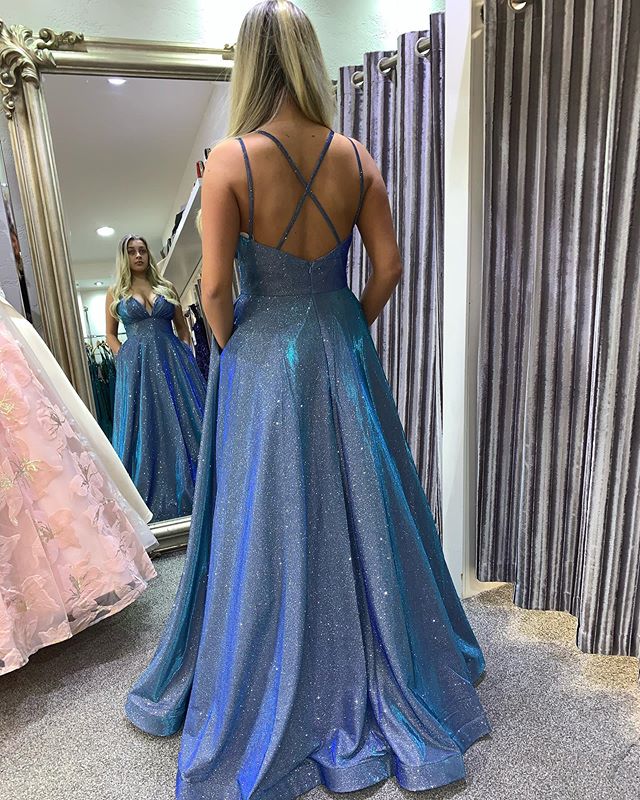 Heißes sexy A-Linie Spaghettiträger Blau Langes Ball-/Abendkleid cg21149