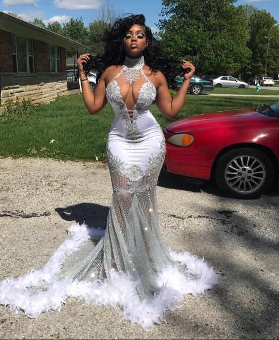 Sexy Ballkleid Meerjungfrau Schwarze Mädchen Ballkleider Silber Schwarze Mädchen Langes formelles Abendkleid Ballkleider cg21172