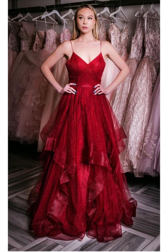 Spaghetti Straps A-line Red Long Formal Dress Graduation prom Dress cg21174