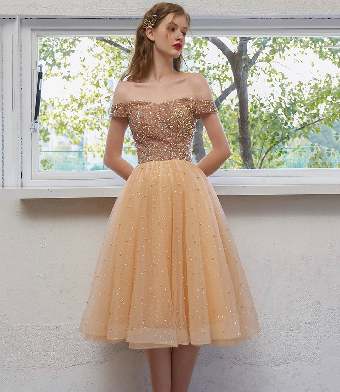 CUTE TULLE BEADS SHORT DRESS HOMECOMING DRESS cg21205