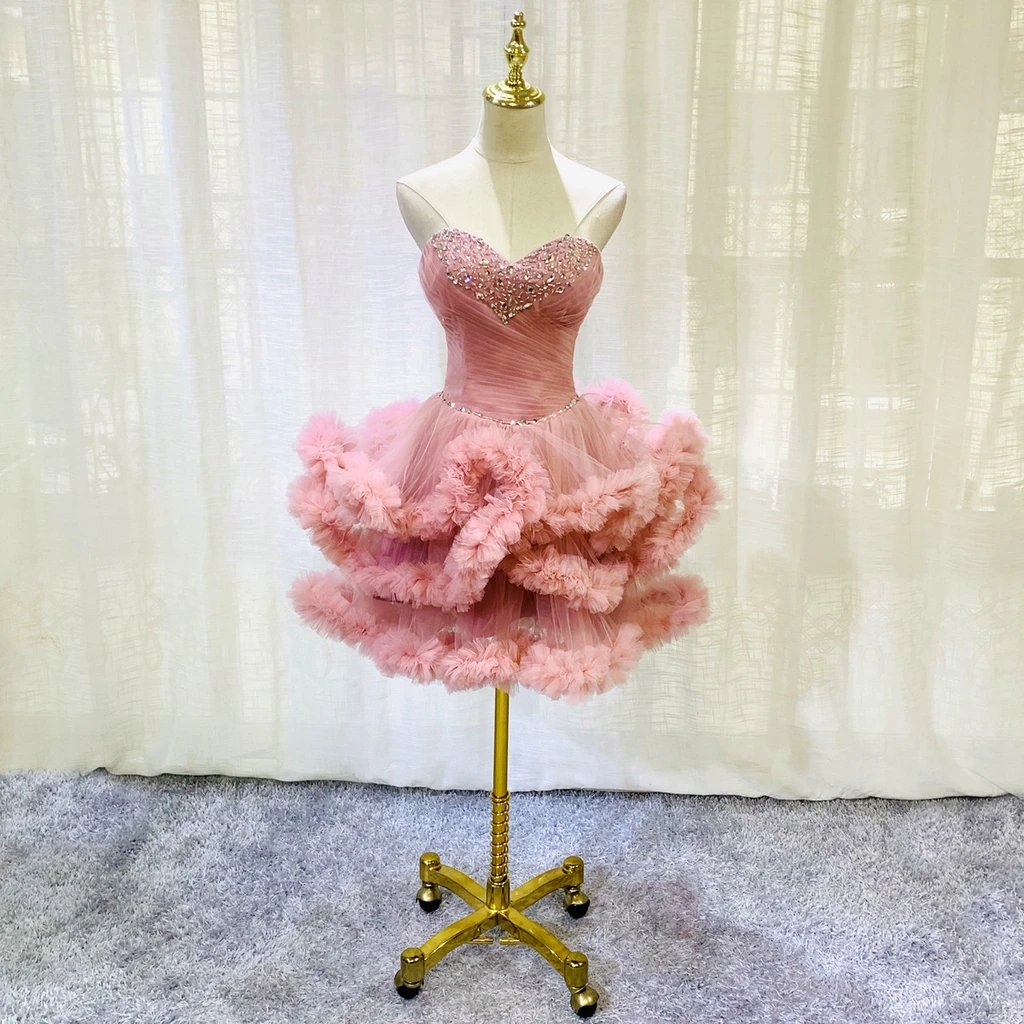 Lovely Pink Sweetheart Beaded Short Cocktail Dress, Pink Homecoming Dress Party Dress cg21263