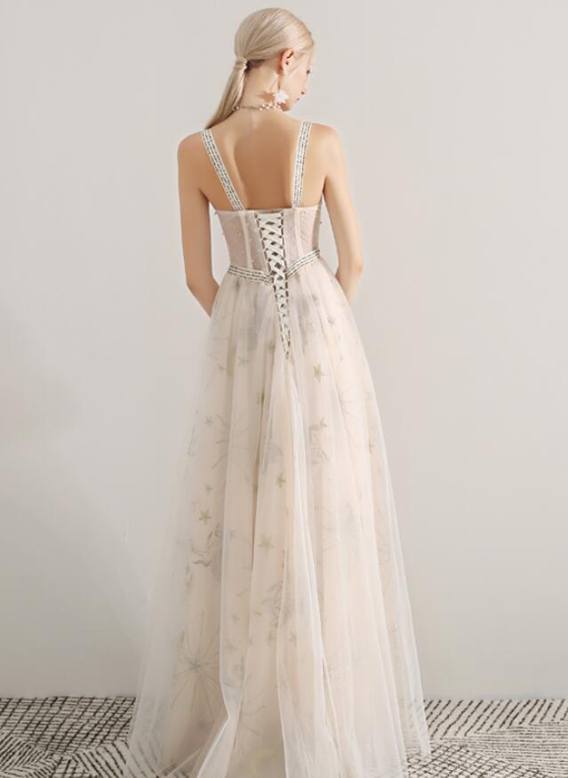 Ivory Sweetheart Straps Long Formal Dress, A-Line Ivory Tulle Evening Dress Prom Dress cg21265