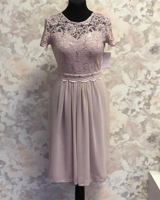 Spitze Flügelärmeln Brautjungfernkleider Knielang Chiffon Ballkleid cg21302