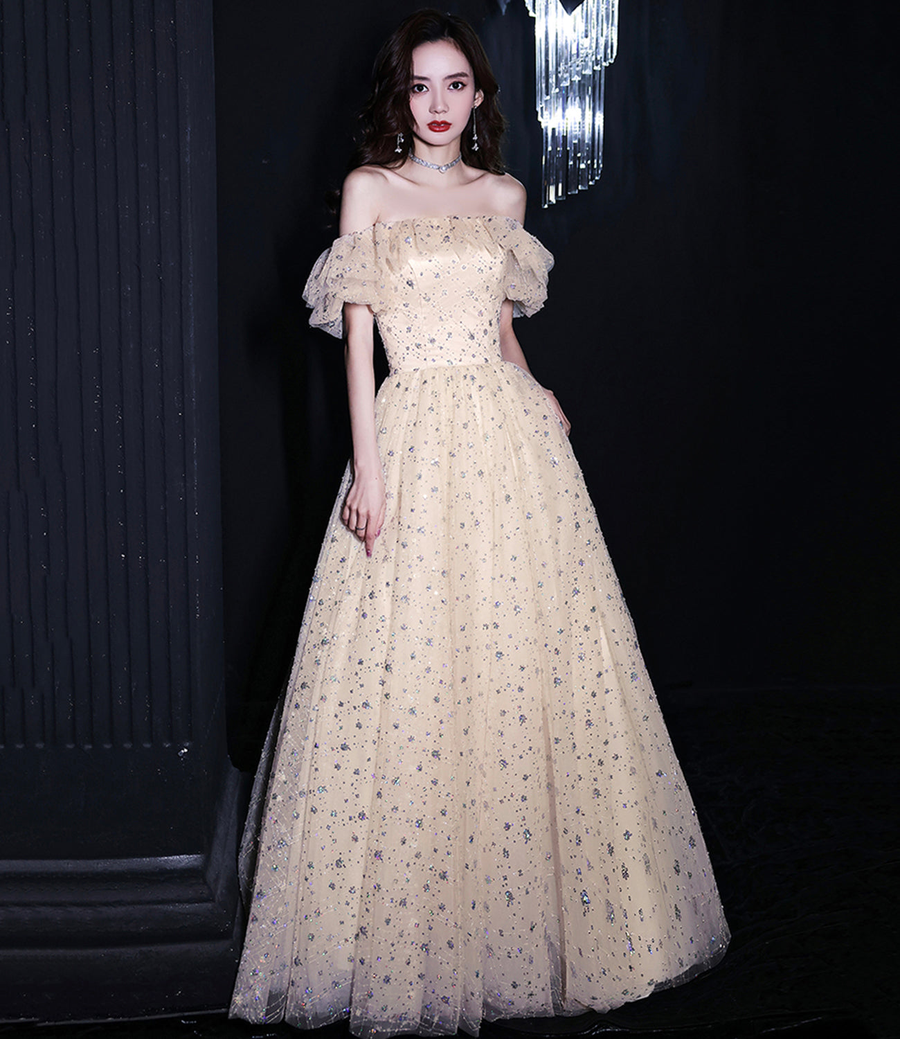 SHINY TULLE SEQUINS LONG A LINE PROM DRESS EVENING DRESS cg21315