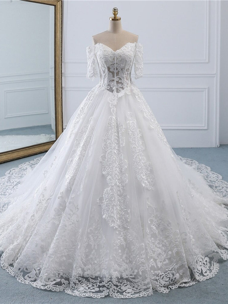Luxury Lace Vestidos de Novia Ball Gown Wedding Dress Prom Dresses Long cg21341