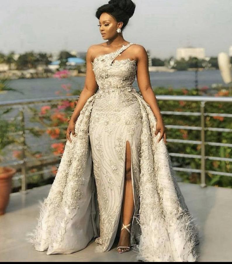 Long party lace dress with train,African prom lace dress Wedding dress classygown Long party lace dress with train,African prom lace dress Wedding dress classygown