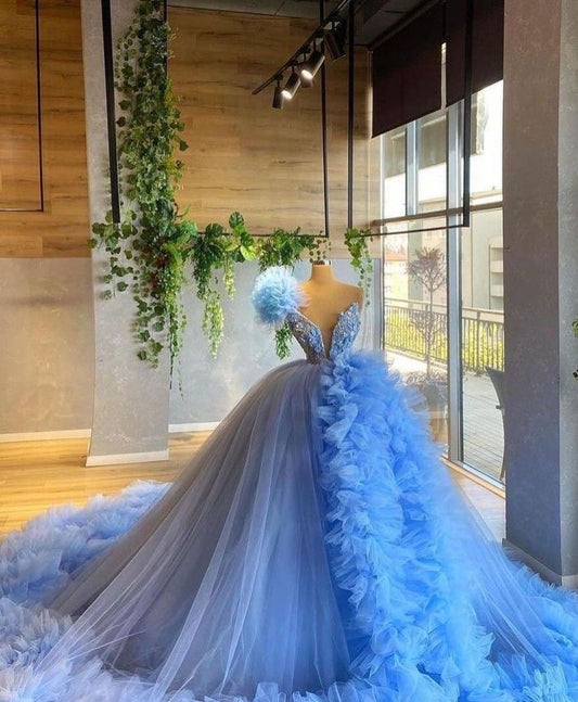 blaues Ballkleid Tüll Brautkleid Party Ballkleider cg21369