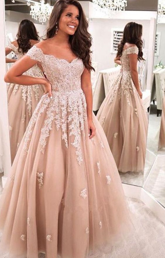 Off Shoulder Ball Gown Lace Formal Prom Dresses Girls 16 Sweet Party Gown Debutante Dress cg21402