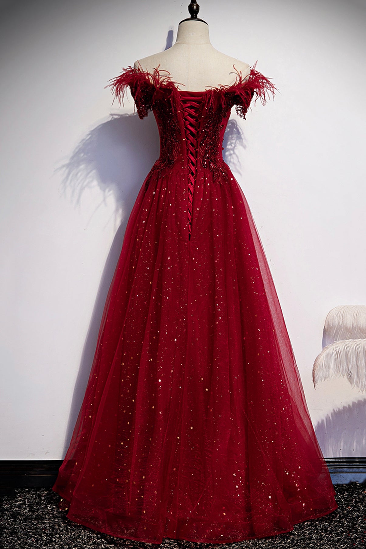 BURGUNDY TULLE SEQUINS LONG A LINE PROM DRESS EVENING DRESS cg21403