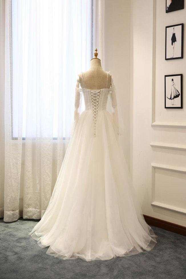 Schlichtes langes Ballkleid aus weißem Tüll, weißes Brautjungfernkleid aus Tüll, cg21434