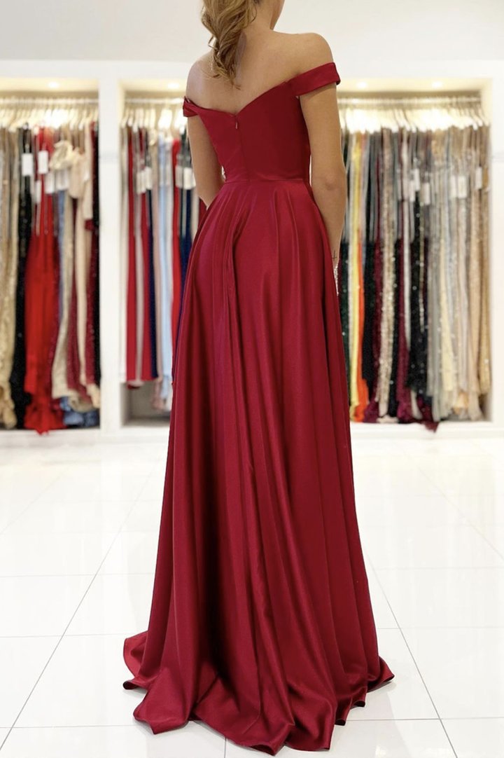 Burgundy satin long A line prom dress simple evening dress cg21463