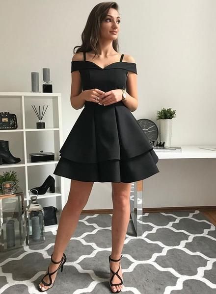 Süßes schwarzes kurzes Homecoming-Kleid mit V-Ausschnitt, Homecoming-Kleid cg215