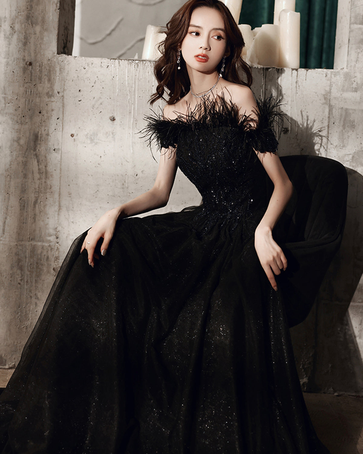 BLACK TULLE BEADS LONG A LINE PROM DRESS EVENING DRESS cg21506