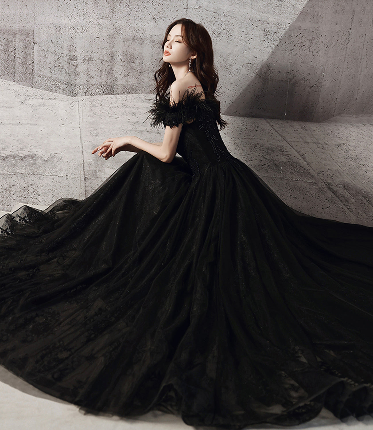 BLACK TULLE BEADS LONG A LINE PROM DRESS EVENING DRESS cg21506