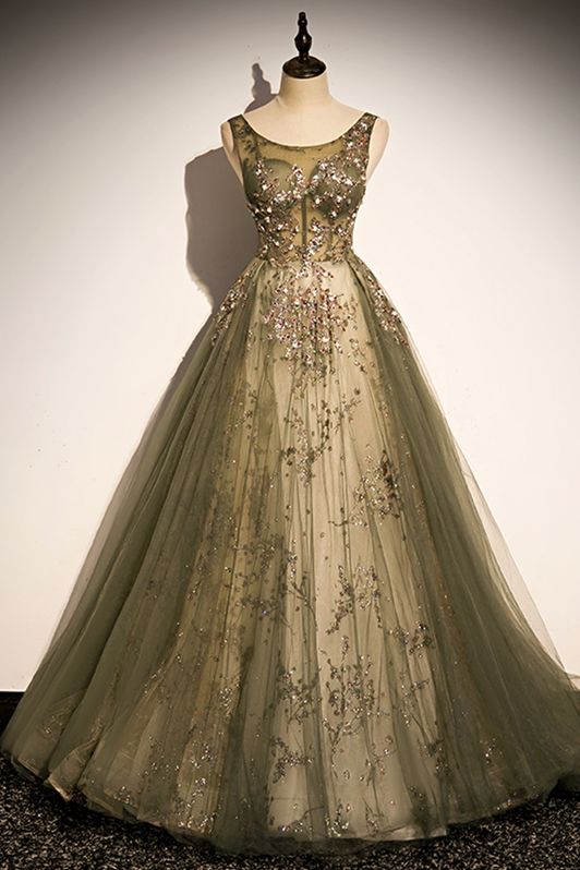 Elegantes, langes, formelles Kleid mit Perlen in Plamgrün, langes Ballkleid cg21514