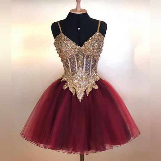 kurzes Homecoming-Kleid Burgunderrot Perlen Spitze Homecoming-Kleider cg21528