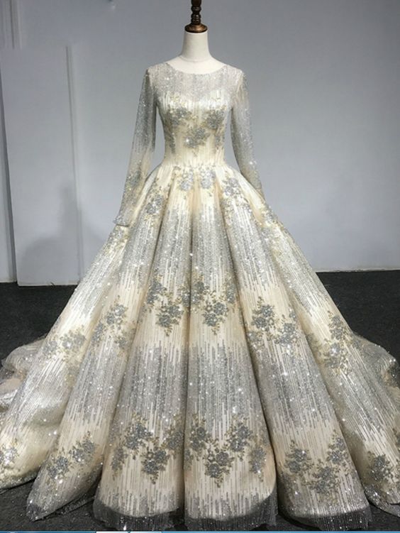 Long Sleeve Luxury Diamond Sparkly Wedding Dress prom dress cg21541 classygown Long Sleeve Luxury Diamond Sparkly Wedding Dress prom dress cg21541 classygown