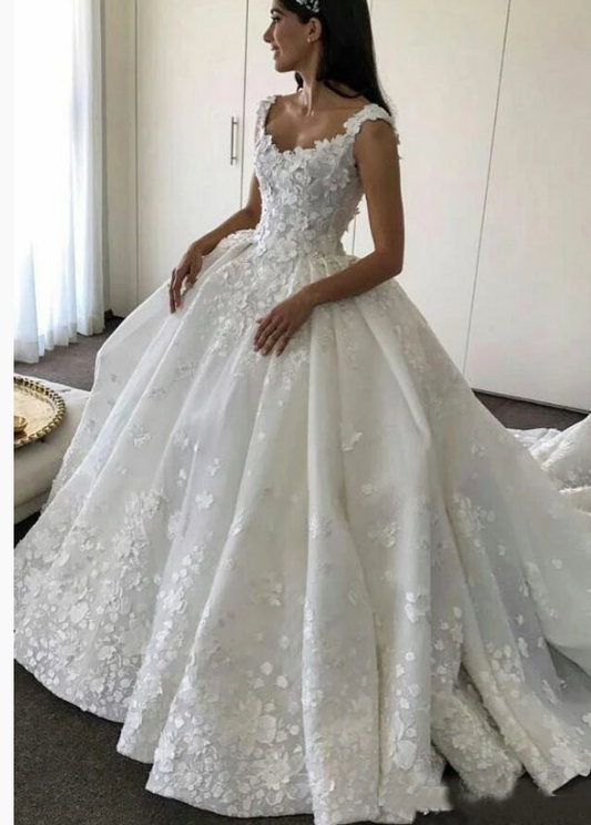 Langes Ballkleid mit rückenfreiem Spitzenapplikationen, Brautkleider, Herzausschnitt, Brautkleider, cg21576