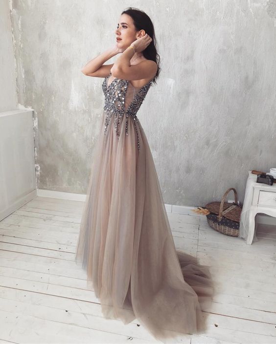 Gorgeous A-Line V Neck Long Dresses prom gown cg21583
