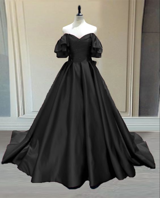 black princess prom dresses Off-the-shoulder Ball Gown Prom Dress Elegant Black Pagaent Dress Prin   SELINADRESS