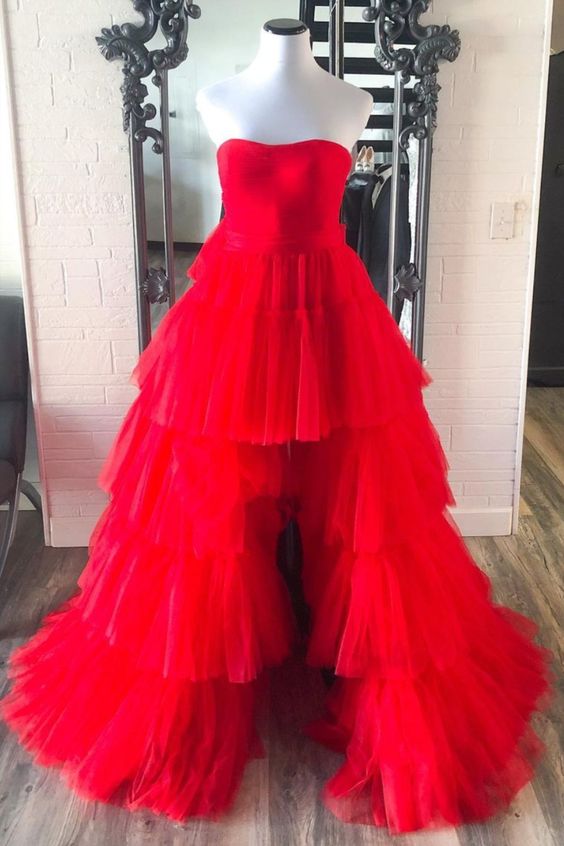 strapless red tulle high low party dress birthday party dress prom dre classygown strapless red tulle high low party dress birthday party dress prom dre classygown