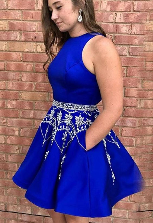 Königsblaues Homecoming-Kleid mit Taschen, Hoco Dresses cg217