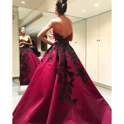 Sweetheart Long Prom Dresses with Black Aappliques cg21712  classygown