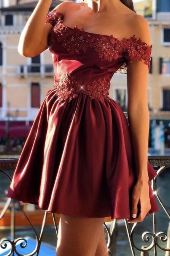 Cute Homecoming Dresses Burgundy Lace Appliques Off The Shoulder cg217 classygown Cute Homecoming Dresses Burgundy Lace Appliques Off The Shoulder cg217 classygown