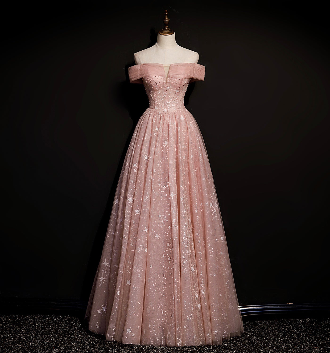PINK TULLE LONG A LINE PROM DRESS PINK EVENING DRESS cg21759