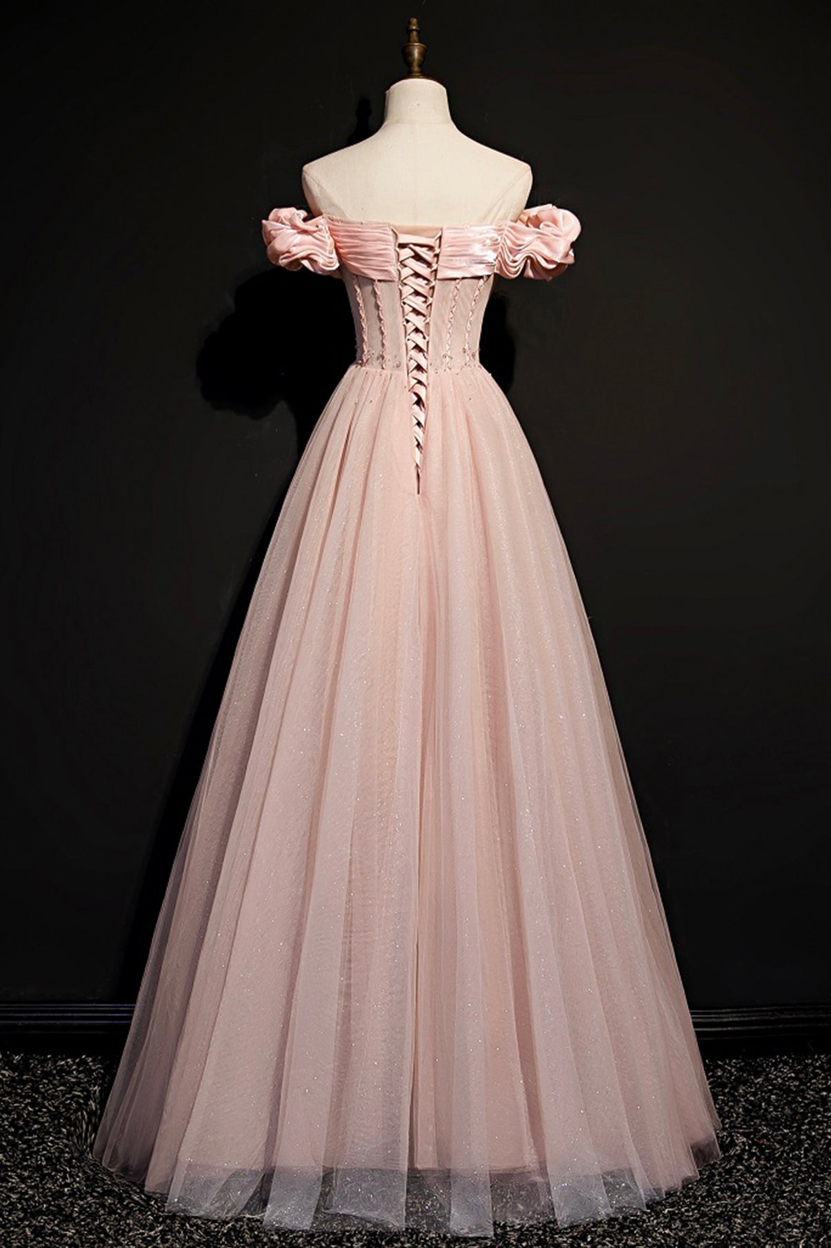 PINK TULLE LONG A LINE PROM DRESS PINK EVENING DRESS cg21761