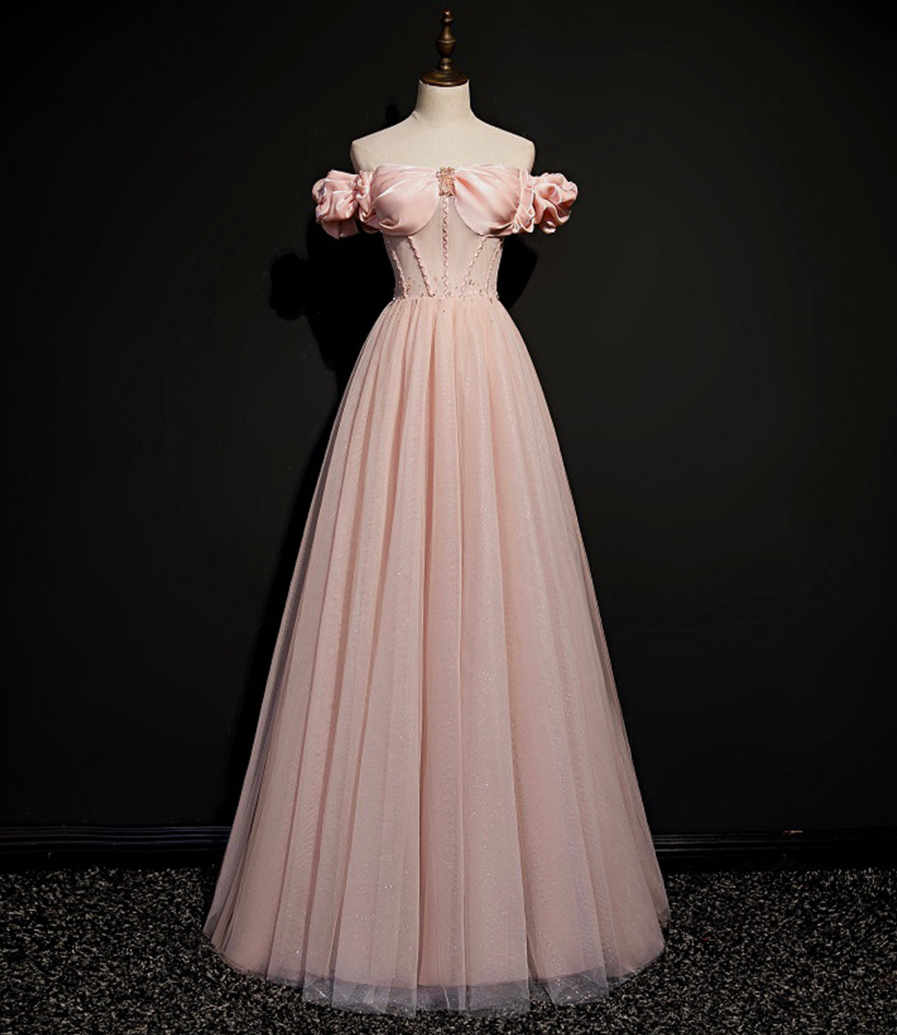 PINK TULLE LONG A LINE PROM DRESS PINK EVENING DRESS cg21761