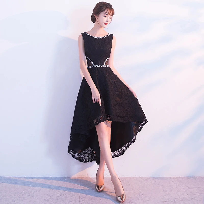 Black Lace High Low Beaded Short Party Dress, Black Homecoming Dress cg21796