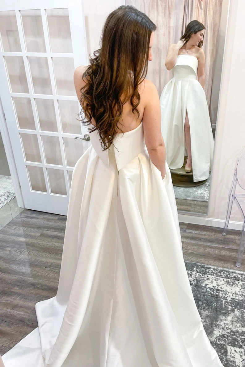 Langes Ballkleid aus weißem Satin, weißes Abendkleid aus Satin, cg21798