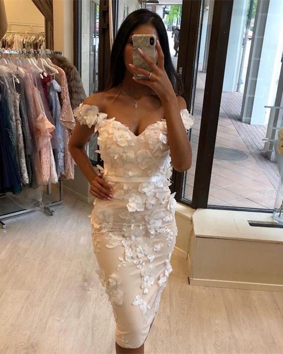 Sheath Homecoming Dresses Off Shoulder 3D Lace Embroidery cg21813