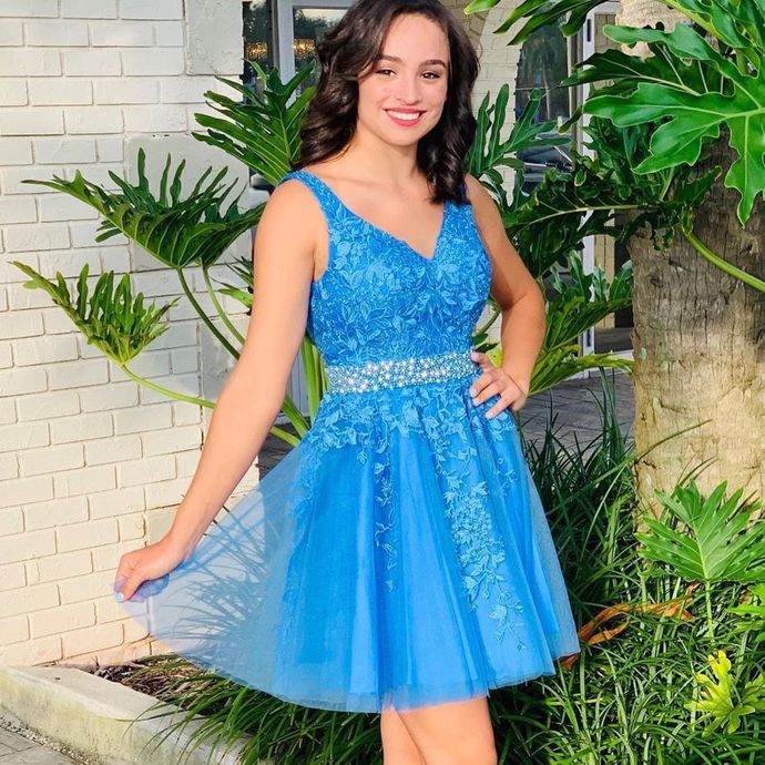 Newest V-Neck Appliques A-Line Homecoming Dresses,Cheap Homecoming Dresses cg21822