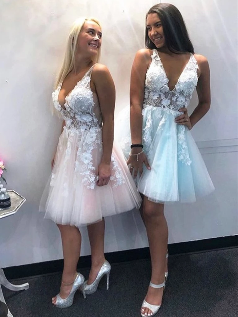 Short Pink Blue Lace Formal Evening Homecoming Dresses cg21825