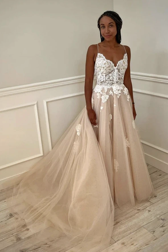 Cute tulle lace long A line prom dress evening dress cg21827