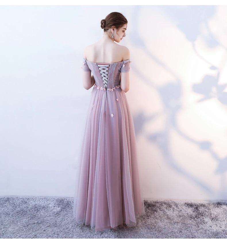 Pink Tulle Flowers And Beaded Long Off Shoulder Prom Dress, A-Line Pink Party Dress cg21828