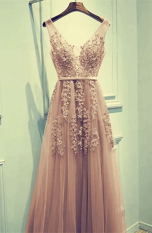 champagne tulle bridesmaid prom dresses appliques cg21839