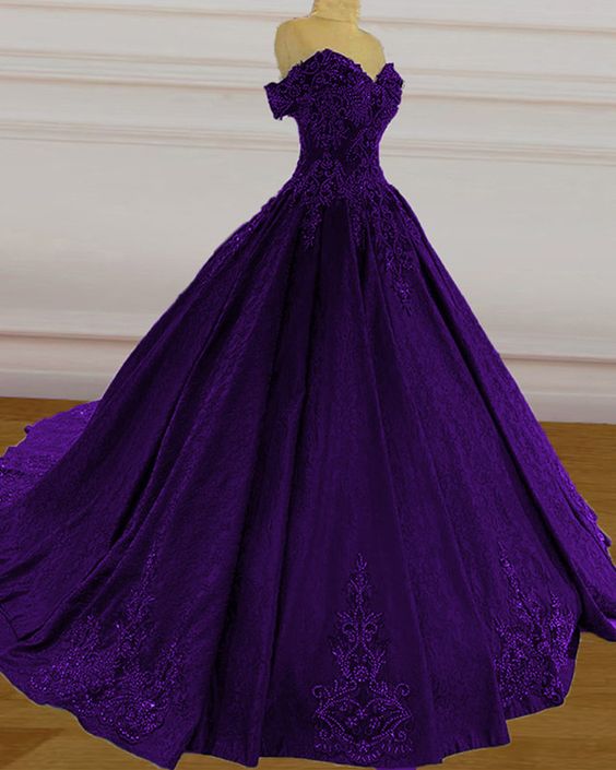 Purple wedding dresses lace ball gown prom dress off the shoulder for classygown Purple wedding dresses lace ball gown prom dress off the shoulder for classygown