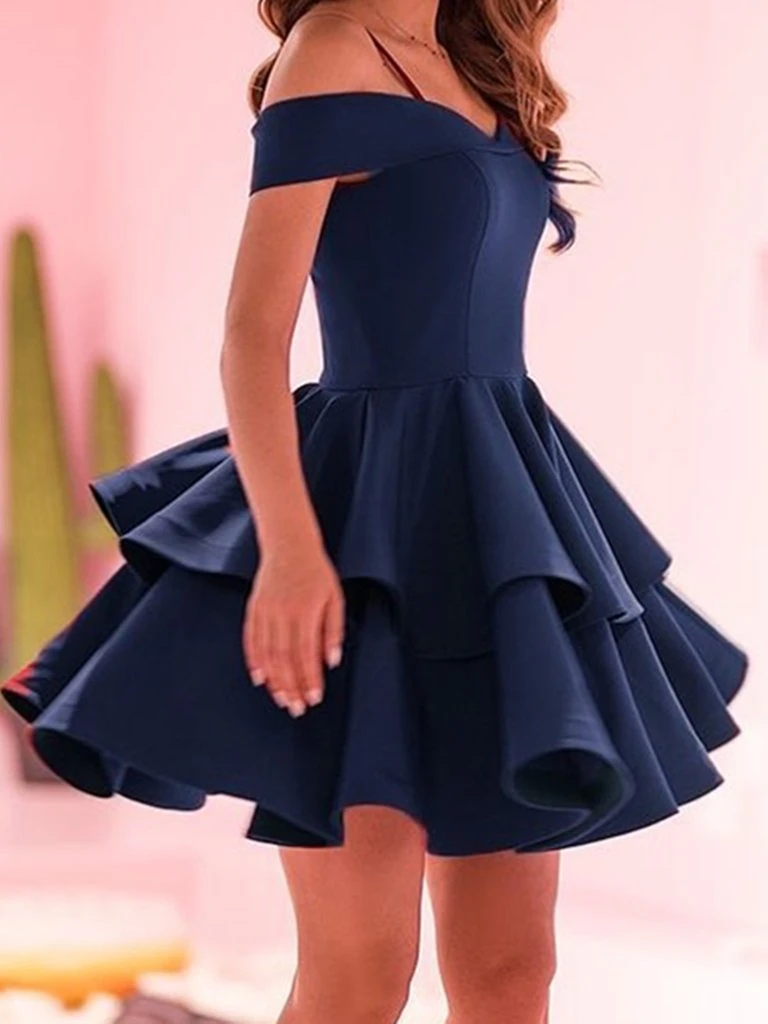 Off the Shoulder Navy Blue/Red Homecoming Dresses, Navy Blue/Red Formal Evening Dresses cg21860