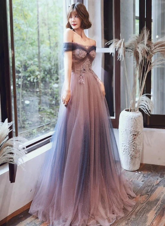 Unique Gradient Sweetheart Long Formal Dress, Off Shoulder Eevning Dress Prom Dress cg21864